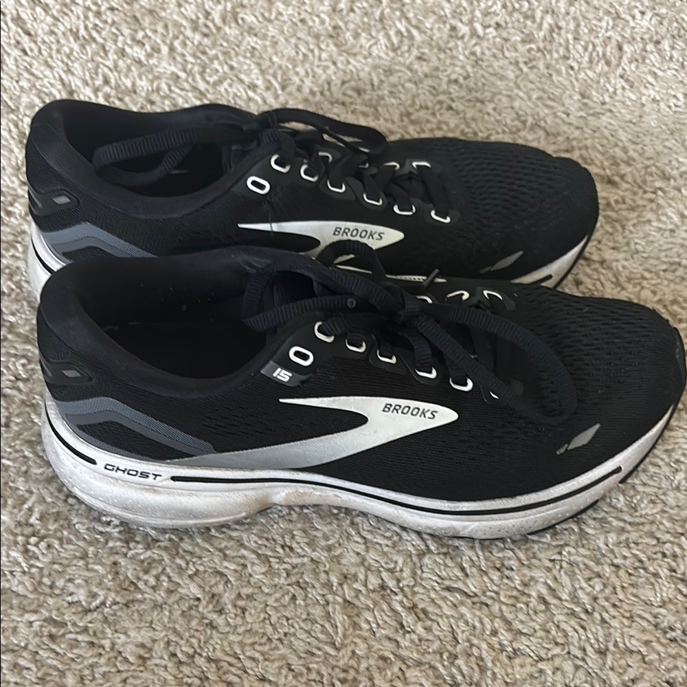 Brooks Ghost Black and Gray Athletic Shoes